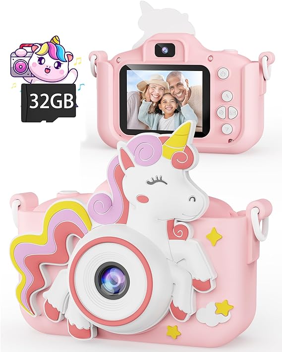 Unicorn Kids Camera Toys Selfie Digital Camera for Kids Age 3-10 Toddlers Video Camera with 32G SD Card - Toyigo