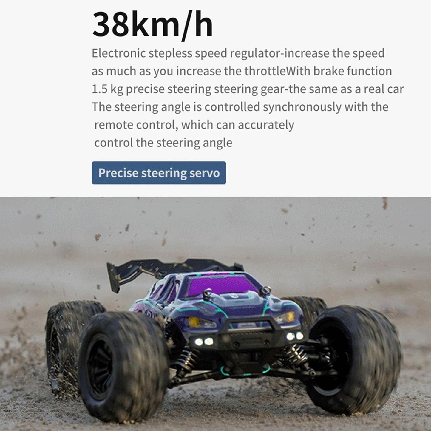 1/16 Scale RC Car, 16101 High-Speed 4WD RC Off-Road Truck with LED Lights, Full Proportional Control, Large Wheels for All-Terrain Racing