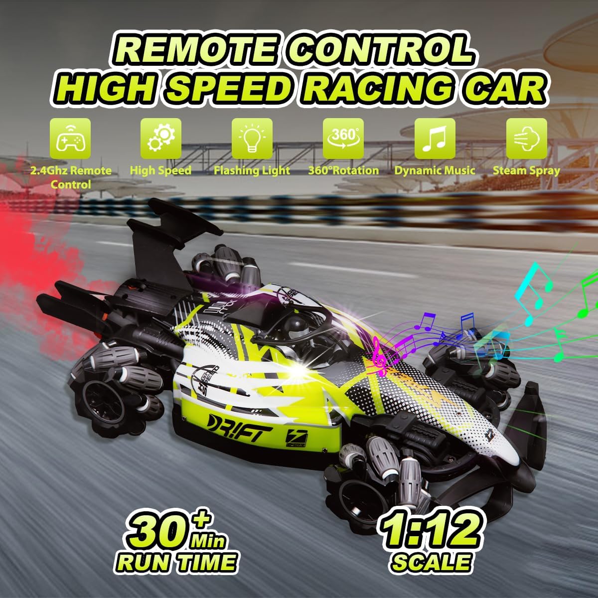 2.4G High-Speed F1 RC Drift Car – 4WD Spray Stunt Racing Toy for Kids