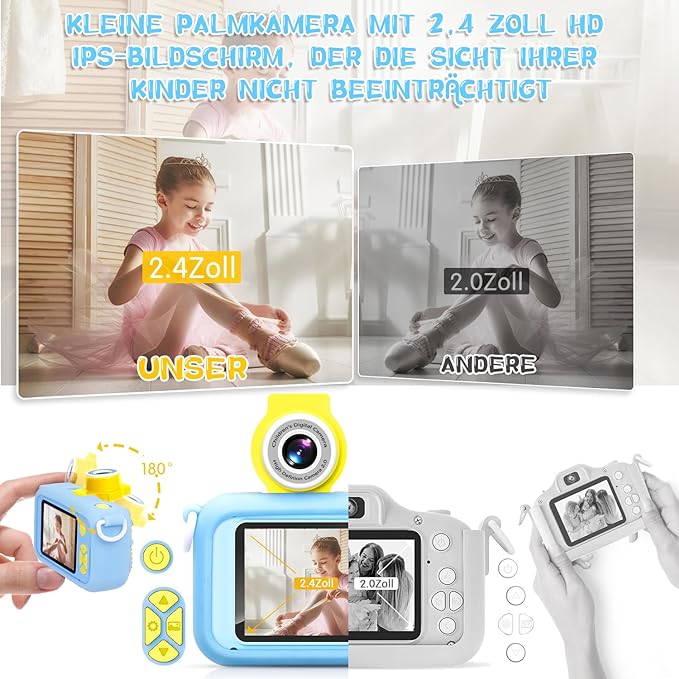 Kids Camera,180ø Flip Lens Camera for Kid,2.4in IPS LCD Digital Camera with Silicone Case,Child Selfie Camera for 3 4 5 6 7 8 9 10 Year-Old Girl Boy Christmas Birthday Gift Toddler Camera Toy