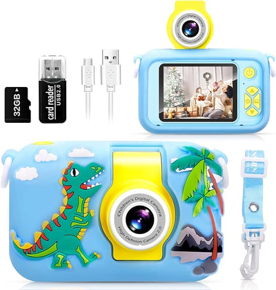 Kids Camera,180ø Flip Lens Camera for Kid,2.4in IPS LCD Digital Camera with Silicone Case,Child Selfie Camera for 3 4 5 6 7 8 9 10 Year-Old Girl Boy Christmas Birthday Gift Toddler Camera Toy