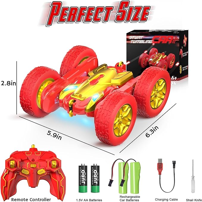 Remote Control Car, 2024 New RC Stunt Cars Toys Double-Sided 360ø Rotating with Headlights 4WD Kid Toys for Ages 5-7 - Toyigo