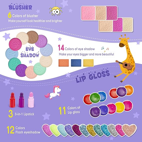 Children's Cosmetic Set Elsa Princess Makeup Box, Fold Out Makeup Palette with Mirror, Make Up Toy Gifts for Girls - Safety Tested- Non Toxic - Toyigo