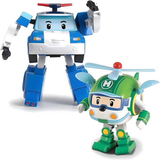 Robocar Poli  + Amber + Roy + Hilly Transforming Robot Toys, 4" Transformable Action Figure Toy, Emergency Vehicle Playset, Holiday Birthday Rescue Car Toys Gift for Boys Girls Age 1-5