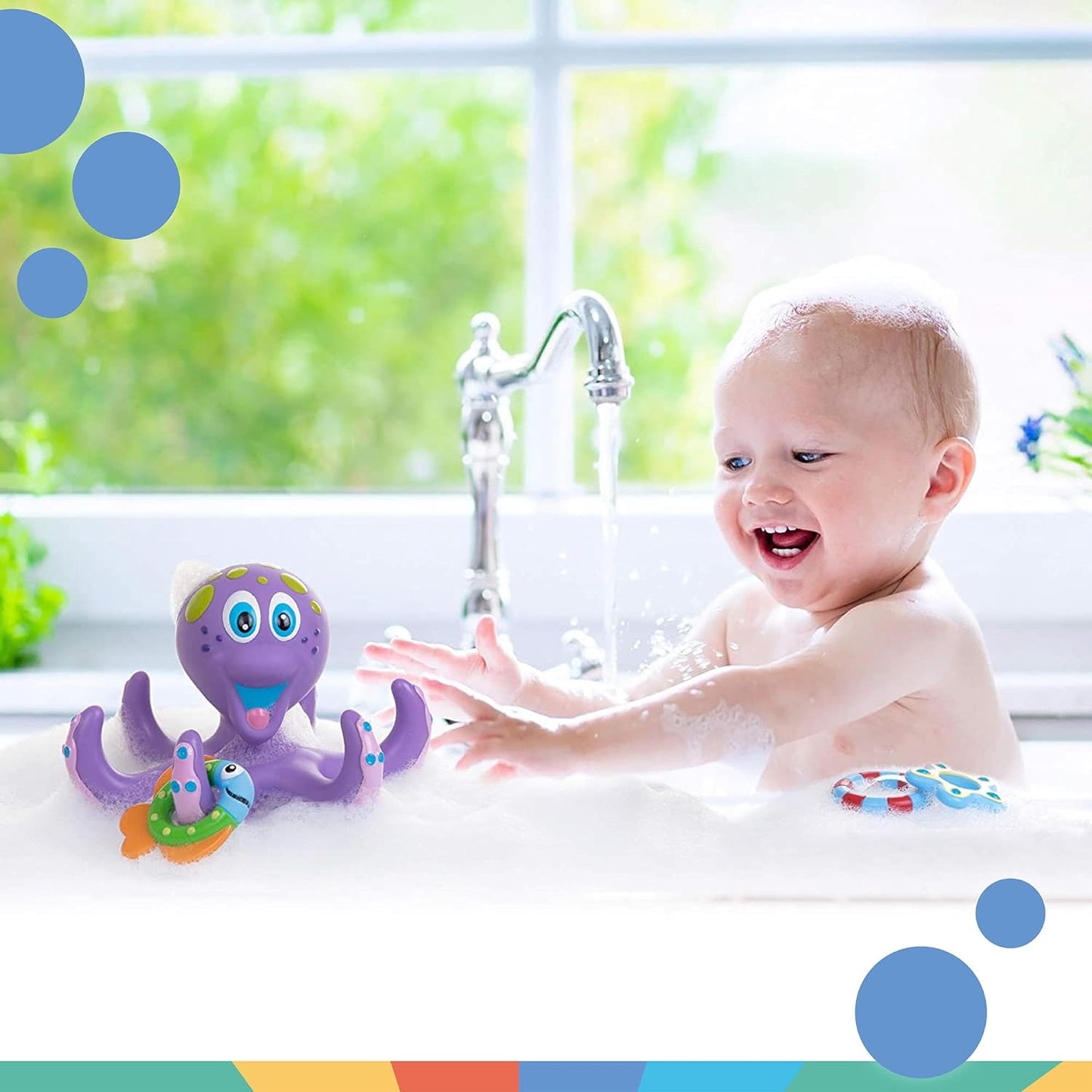 Purple Floating Octopus Toy with 3 Rings - Perfect for Baby Bath Time 18+ Months