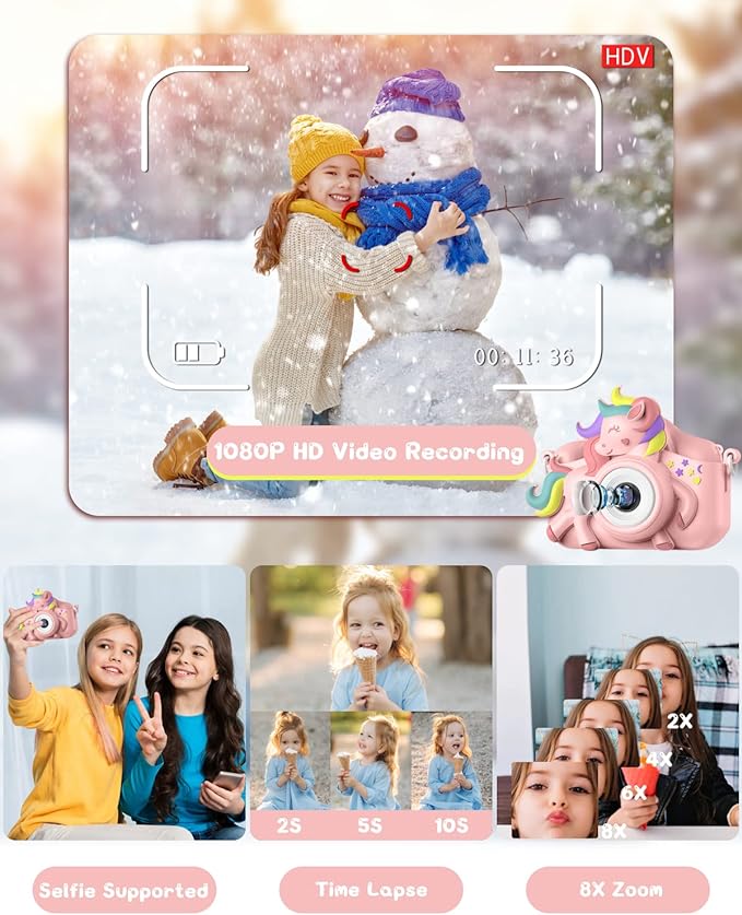 Kids Camera for 3-8 Years Old Toddlers Childrens Boys Girls Selfie Camera 20.0 MP HD 1080P IPS Screen Dual Digital Toy Camera for Kids Christmas Birthday Gifts