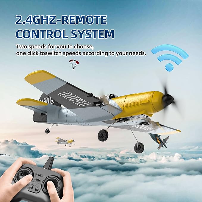 Radio controlled Aircraft, RC 3 Channel BF-109 Remote Control Airplane Fighter Toys, 2.4GHz 6-axis Gyro Stabilizer RTF Glider Aircraft Plane with 2 Batteries, Easy to Fly for Kids - Toyigo