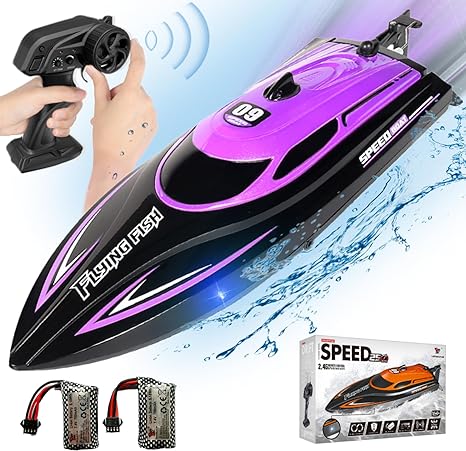 RC Boat with 2 Rechargeable Battery, 20+ MPH Fast Remote Control Boat for Pools and Lakes, 2.4G RC Boats Pool Toys for Adults and Kid