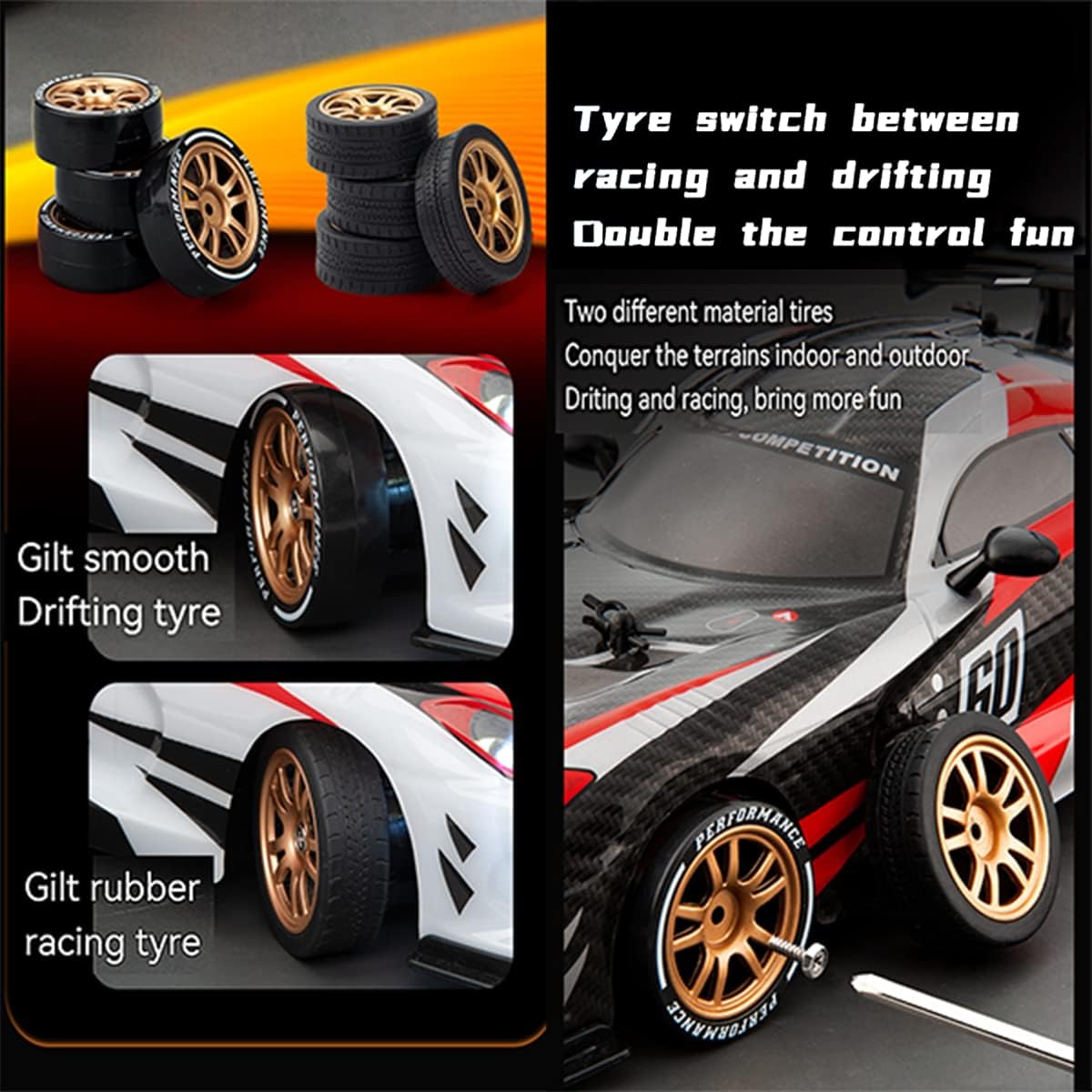 Super GT RC Car 4WD 1:16 Remote Control Racing Car with Extra Drift Tires – 16km/h Speed, 2.4GHz RC Drift Car with Functional Lights – Ideal Gift for Boys