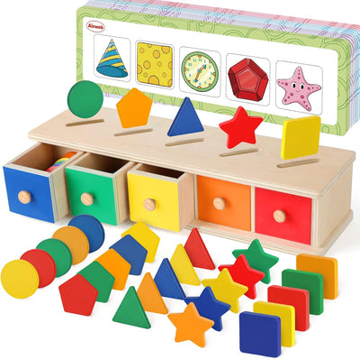 Wooden Montessori Shape Sorter and Color Matching Box ? Early Educational Sensory Toy for Toddlers 1-3 Years, Perfect for Baby Boys and Girls