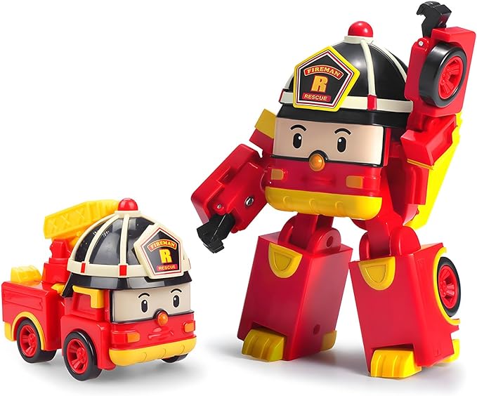 Robocar Poli  + Amber + Roy + Hilly Transforming Robot Toys, 4" Transformable Action Figure Toy, Emergency Vehicle Playset, Holiday Birthday Rescue Car Toys Gift for Boys Girls Age 1-5