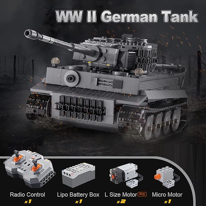 RC Tank Set, WW2 German Tiger Army Tank, Compatible with Major Brand, Remote Control Military Vehicles Building Blocks Kids Toys for Boys (925pcs)