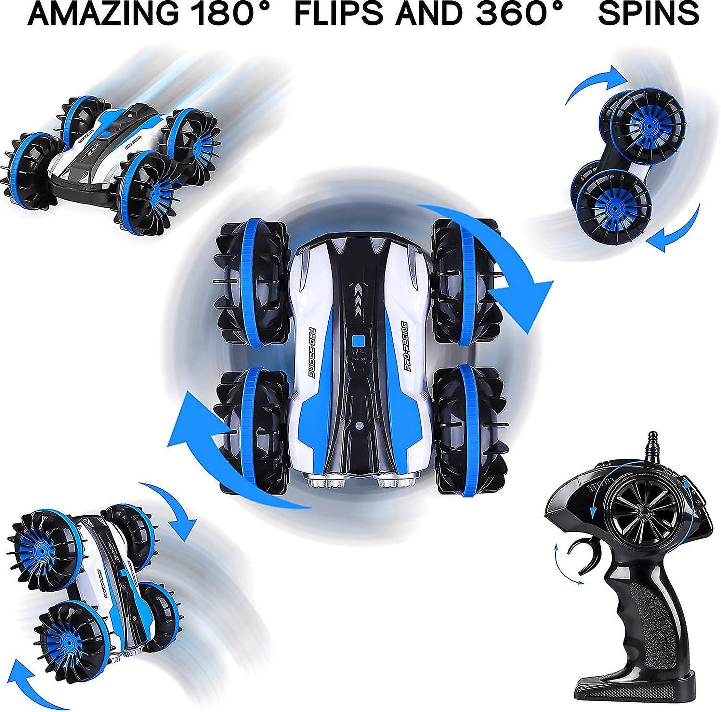 RC Car for Kids 2.4 GHz 4WD Remote Control Boat Waterproof RC Monster Truck Rotate 360?ø Spins & Flips, All-Terrain Stunt Car Beach Pool Toys Gifts for Age 5-12 Teens Boys Girls Adults