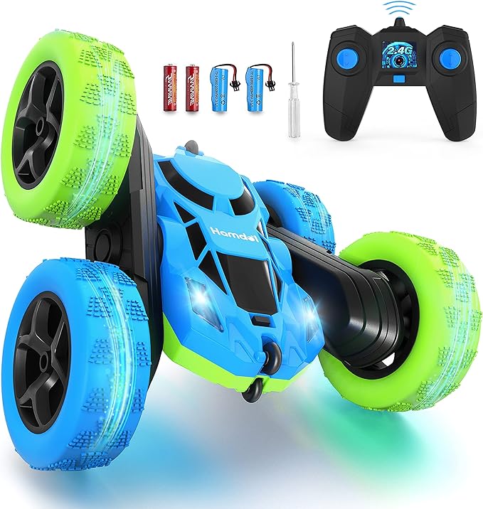 Remote Control RC Cars, Double Sided 360øRotating 4WD RC Cars with Headlights 2.4GHz Electric Rechargeable Race Stunt Toy Car for Boys, Remote Control Car for 6-12 Year Old - Toyigo