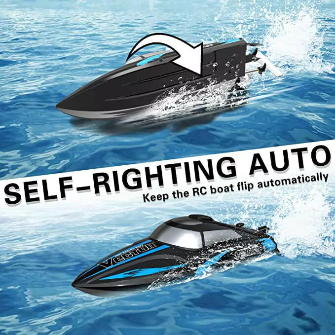 Vector30 Mini Self-Righting RC Pool Boat – 20MPH Racing Boat for Kids and Adults (Black)