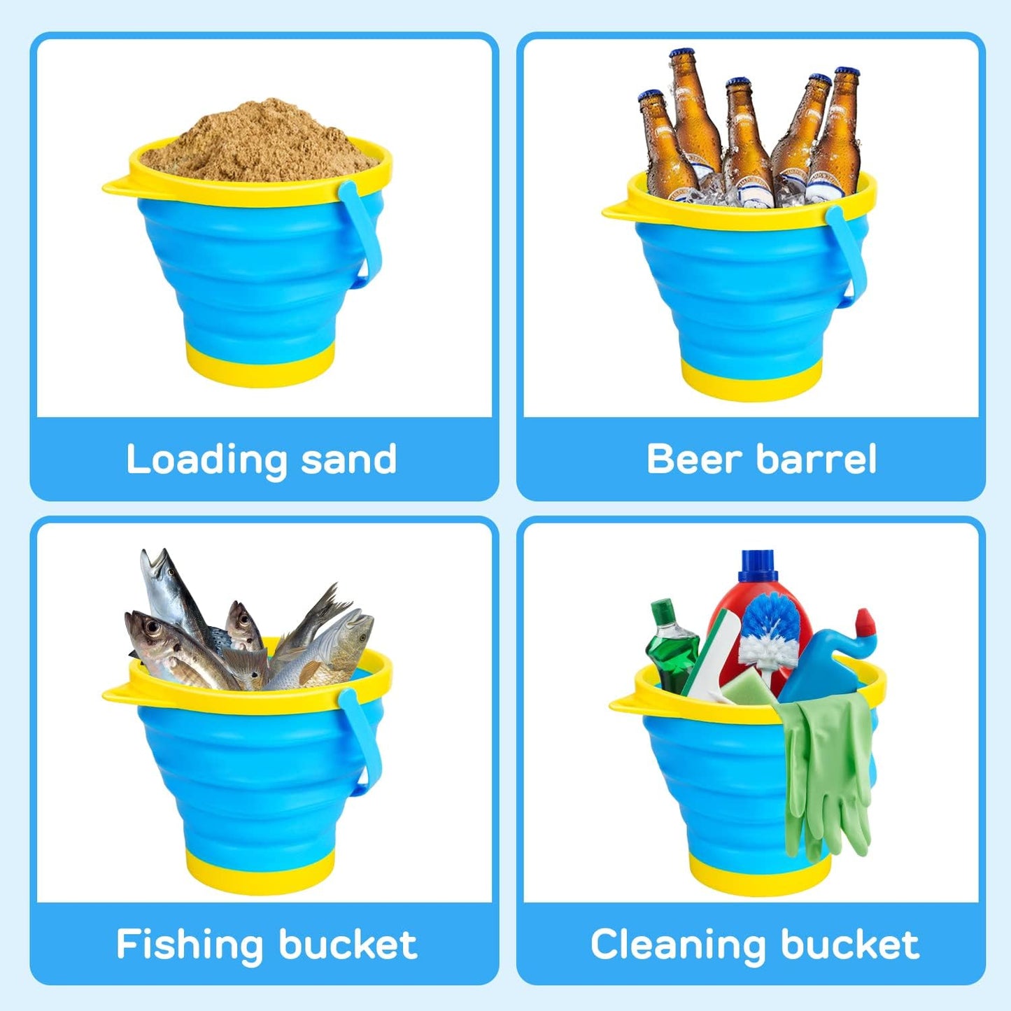 Collapsible Beach Toys, Sand Toys for Toddler Kid with 3 Collapsible Sand Bucket Shovel Molds, Sandbox Toy for Kid Toddler, Travel Beach Foldable Bucket for Age 3-4-5-6-8-10