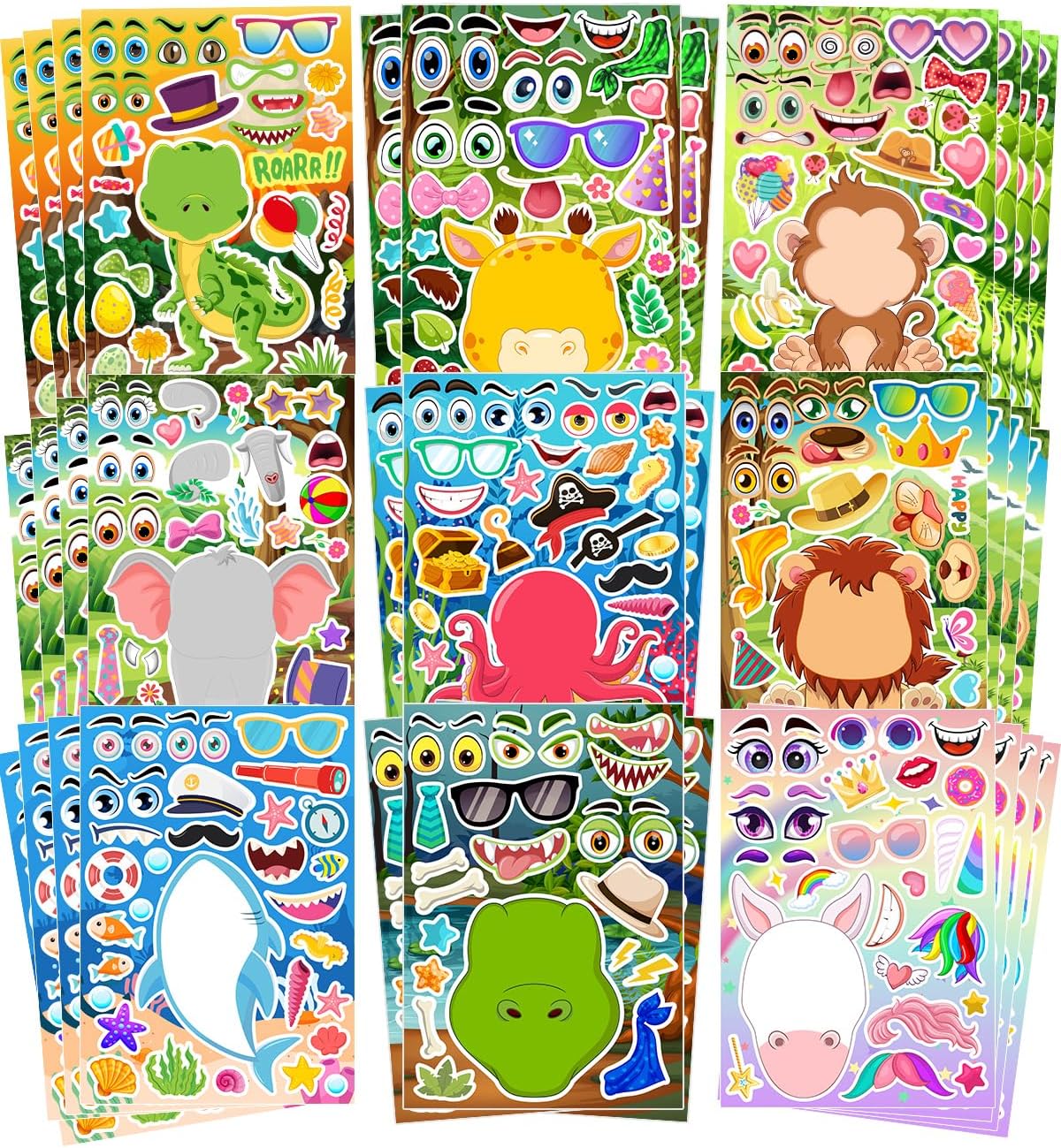 27 Sheets Make a Face Stickers, Make Your Own Stickers for Kids, Funny Animal Face Stickers, Party Favors for Kids