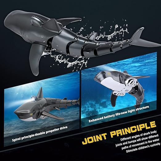 Shark Body Boat, 2.4G Remote Control Shark Toy 1:18 Scale, Simulation Shark, Swimming Pool Bathroom Great Gift RC Boat, Toys for 6+ Year Old Boys and Girls, (with 2 Batteries) Visit the Coocoo Store - Toyigo