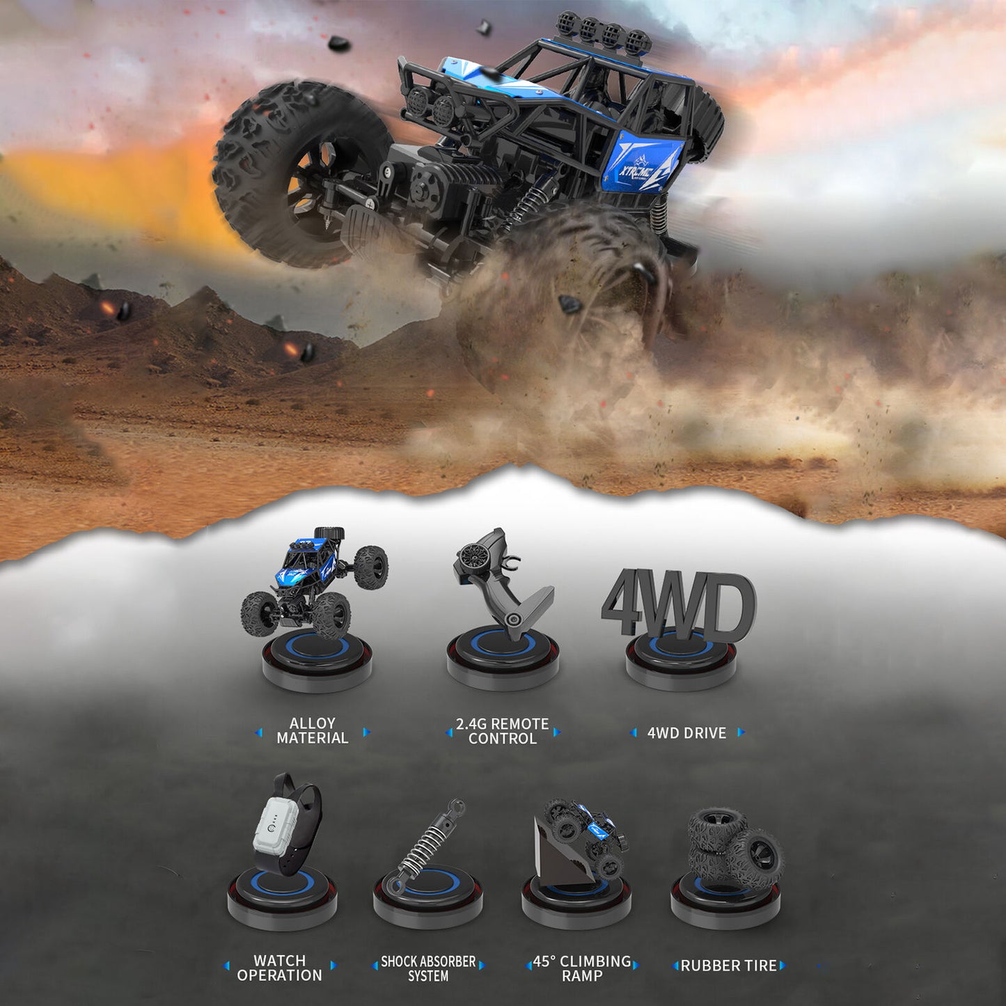 Remote control car alloy climbing car, 1:16 RC rock crawler, 2.4G four-wheel drive RC car, Charging electric RC car, Cross-border RC car, Big wheel mountain stunt RC car