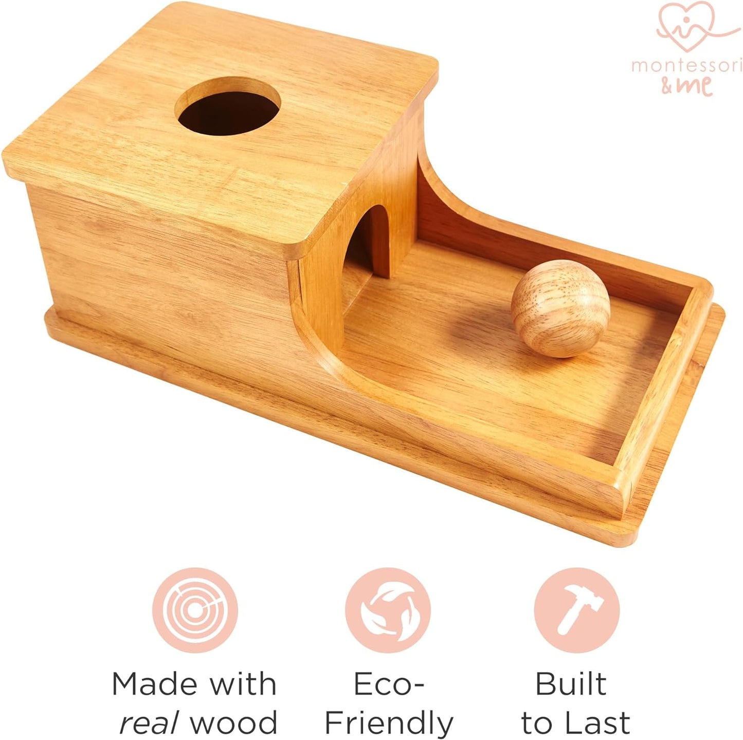 Montessori Object Permanence Box, Wooden Ball Drop Toy for Babies 6-12 Months, Develops Spatial Awareness & Cognitive Skills, Engaging and Educational Roll and Play Toy up to 1 Year Old