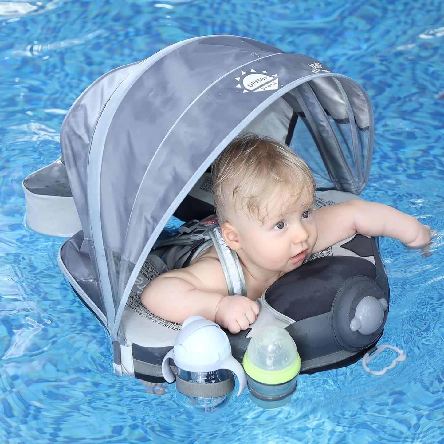 Mambobaby Float with Canopy,  Float No.7 Airplane AnjeeIOT Add Tail Newest Baby Swim Float Non-Inflatable Solid Pool Infant Swim Trainer Swimming Ring for Infant Toddlers 3-48 Months,for Kids