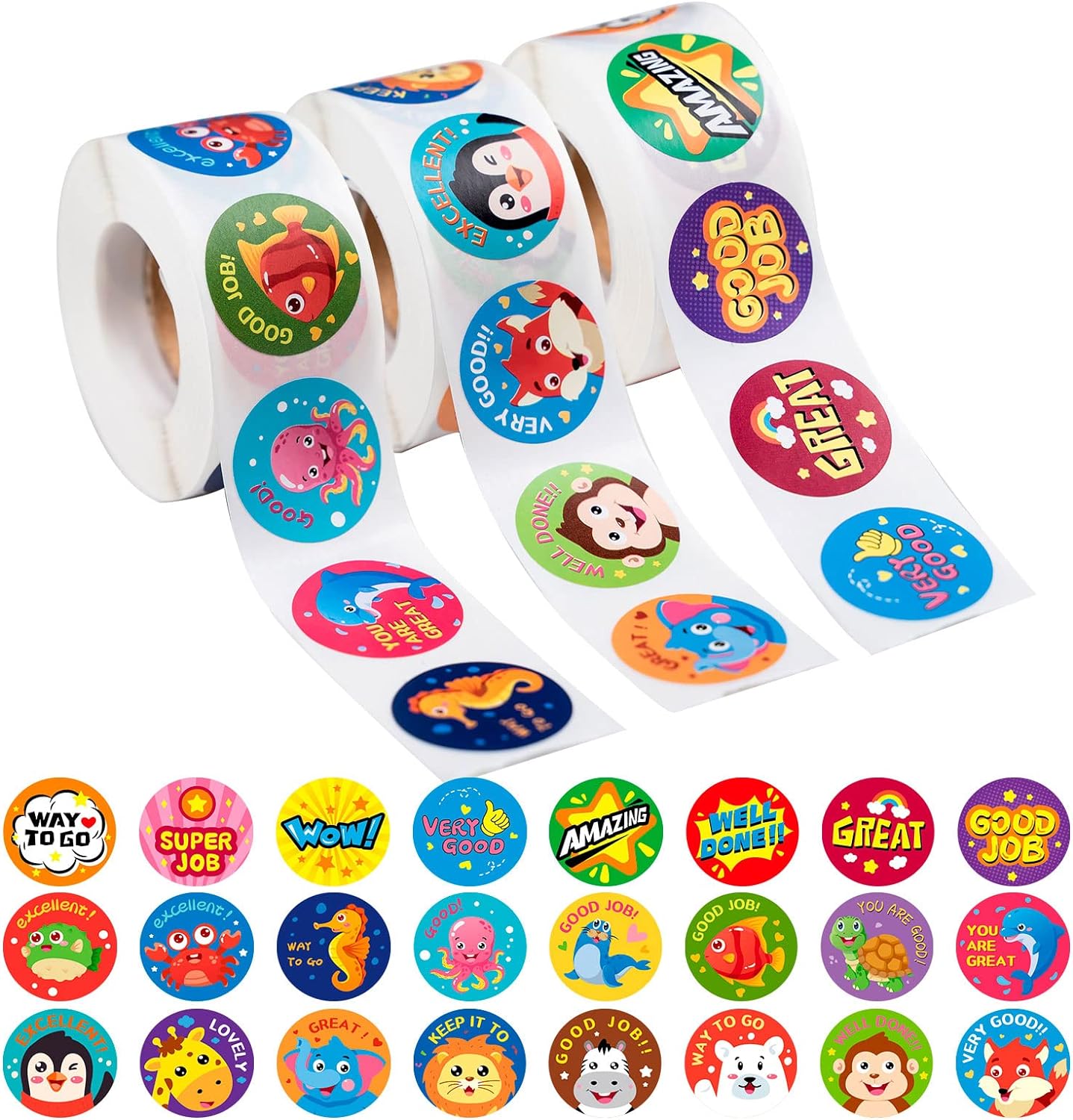 3 Rolls Motivational Stickers, 1500 Pcs Teacher Reward Stickers, School Supplies Roll Sticker, Potty Training Stickers for School Classroom Home, 24 Designs for Kids