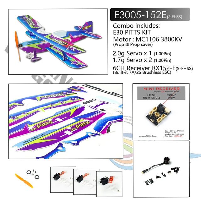 RC planes, DWH E3005-152E Pitts RC Airplane Aircraft, Plane 450mm pan Outdoor Flight for Adults DIY Assembly Model with Brushless Motor Propeller Servo Receiver ESC for Kids - Toyigo