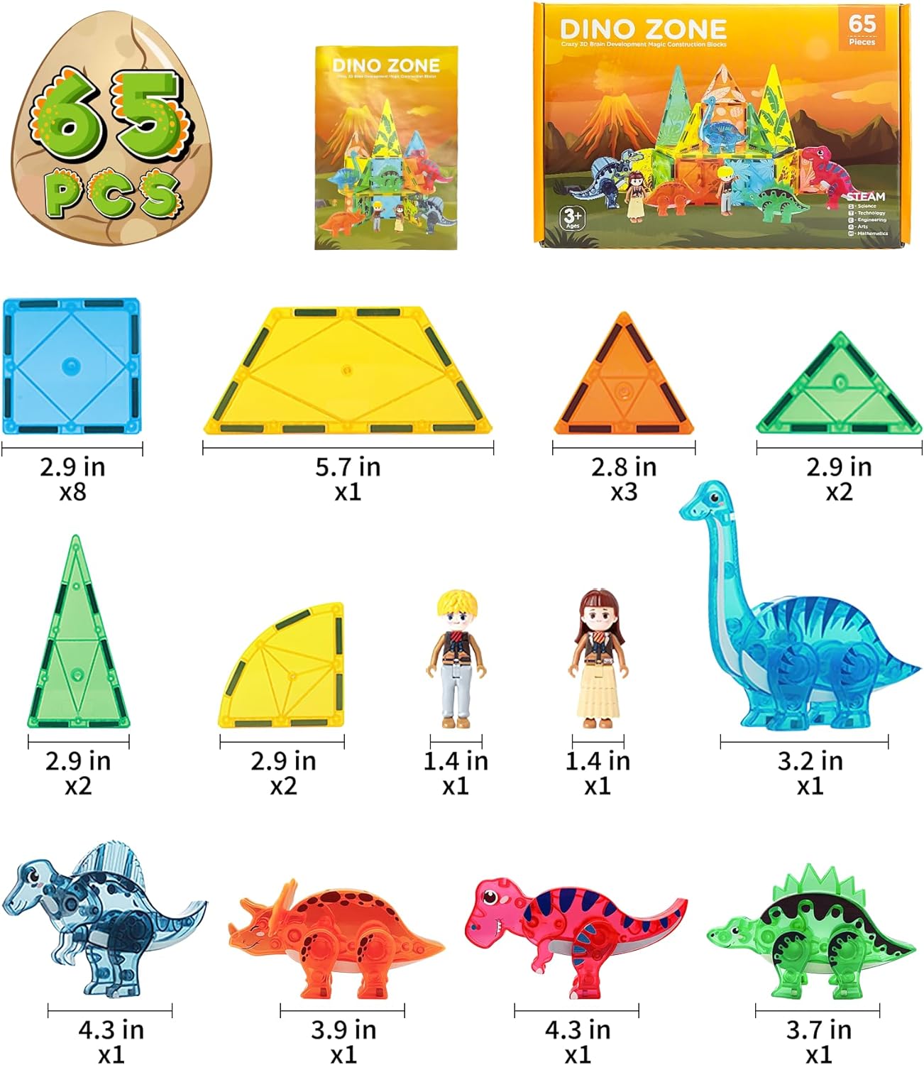 Animal Block Toys, Magnetic Tiles Dinosaurs Magnet Building Blocks Toys , Gears Construction Magnetic Tile, for Kids, Connecting, Stack, and Build with Blocks, and Bricks, Educational Magnet Building Toys Set for Toddlers Creative