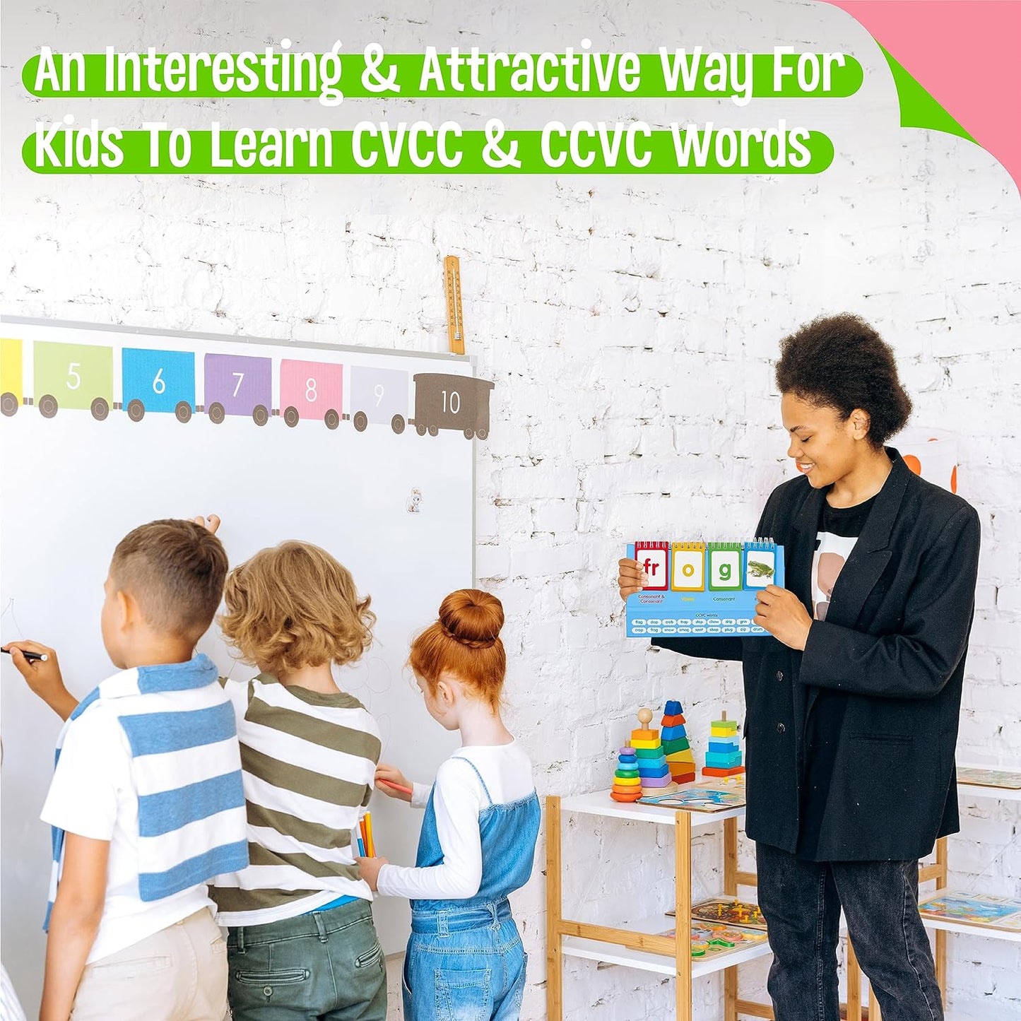 CVCC & CCVC Flip Charts, 40 Words Builder Phonic Games, Freestanding Flip Chart Manipulative Spelling Toy, Educational Learning Tool for Student Teacher School Supplies