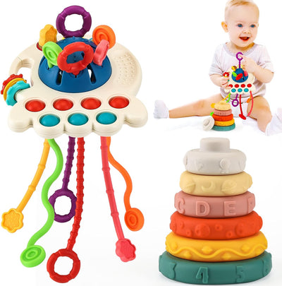 Baby toys, Sensory Montessori Toys,  for 1 Year Old, Pull String & Stacking Toys for Early Development,  Teething Travel Toys for Car Seat, Gifts for Infant 8 9 12 18 Months Toddler 1 2 , Baby toys for 6 to 12 Months - Toyigo