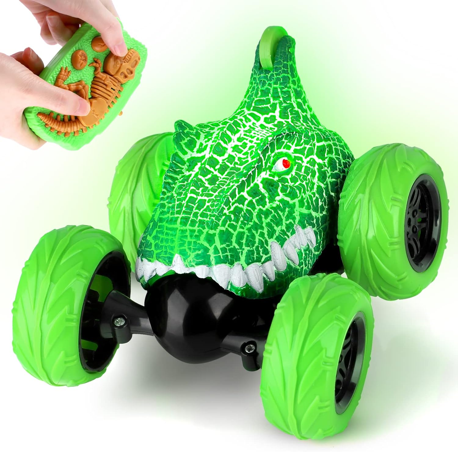 Dinosaur RC Stunt Car, 360øRolling Twister with Colorful Lights, 2.4 GHz Rechargeable Remote Control Car, Christmas Birthday Gifts Toys for Boys Girls Ages 3 4 5 6 7 8 - Toyigo