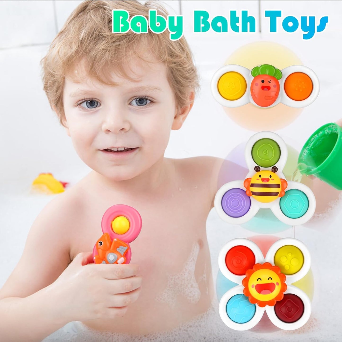 12Pcs Suction Cup Spinners, Baby Bath Sensory Toys, Toddler Fun, Ideal Birthday or Christmas Gifts, Spinning Tops for 12-18 Months Old Boys and Girls - Toyigo