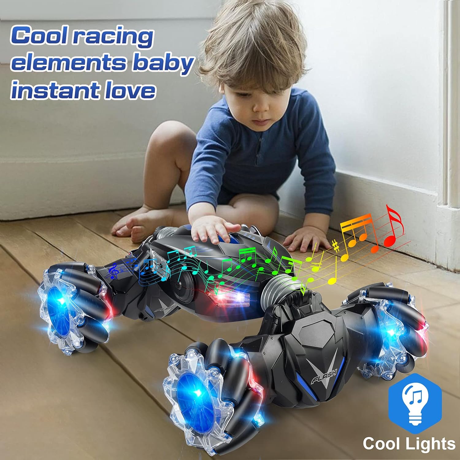 RC Stunt Car, 2.4GHz 4WD Gesture Sensing RC Stunt Car, Drift Hand Controlled Remote Control Twist Cars,  Offroad 360ø Rotation with Lights Music for 6-12 yr Boys Girls Birthday Gifts - Toyigo