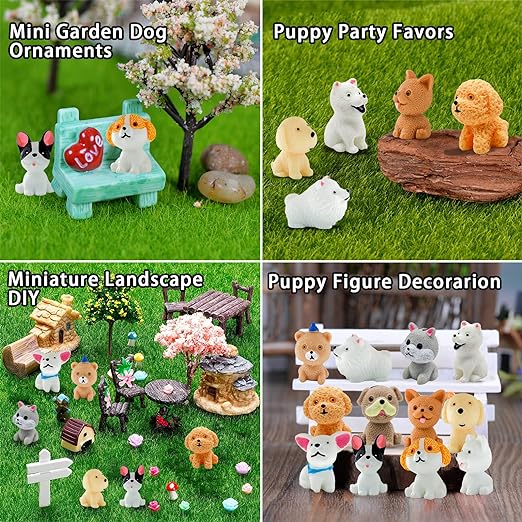 Mini Dog Figurines Playset 12PCS, Dog Figure Toy Puppy Figures Puppy Miniature, Figurine Dog Cake Topper Decoration, For Kids Toddler Christmas Birthday Gift, Fairy Garden Ornament Home Office