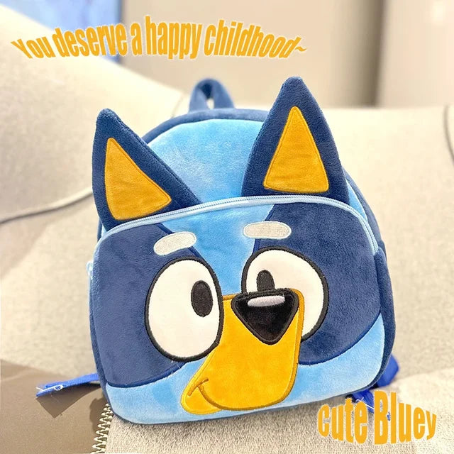 BLUEY Backpack, Cartoon Plush Backpack, Kindergarten Children Schoolbag, 24Inch, Plush with 3D Ears & Appliques, Lightweight Travel Photo Snack Bag Children Gifts - Toyigo