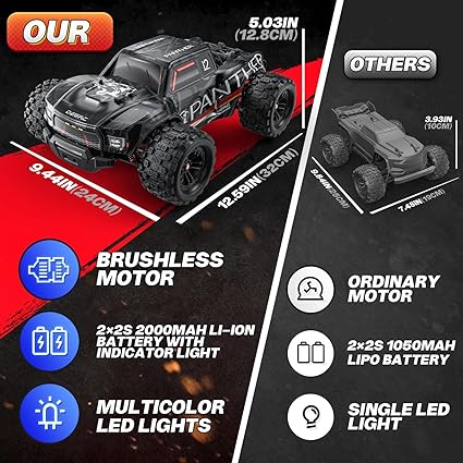 Remote Control 70kph 4X4 Off-Road Truck, RC Car Electric Large Truggy for Snow Sand, 7 Lighting Modes Remote Control with 2 Li-ion Batteries Hobby Cars - Toyigo