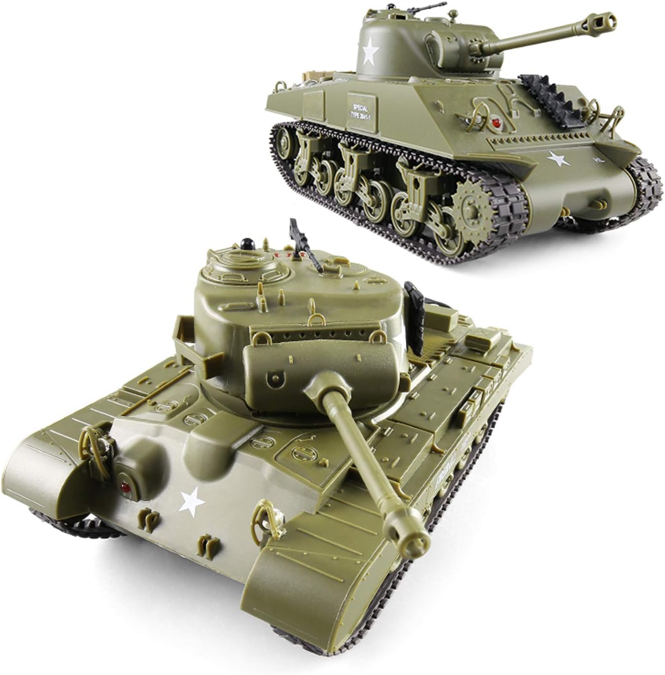 Sherman vs Pershing Infrared Battle Tanks, 2.4GHz Remote Control Battling Panzer, 2-Set Combat Fight Pair RC Tanks, Remote Control US Model Tank M4A3 M26 - Toyigo