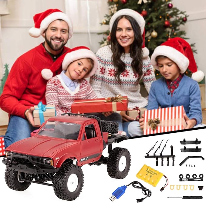 RC Truck, Remote Control Rock Crawler Off-Road Racing Vehicles, 1:16 2.4G 2CH 4WD Off road RC Crawler Kids Toy Climb Semi Truck RTR Trailer LED Lights RC Truck For Kids - Toyigo