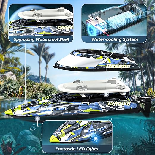 Remote control Boat, Fast Speed RC Boat 32+ KPH with A Portable Suitcase, Ideal Gifts for Kids Boys Age 6 7 8-12 Years Old, Summer Toys for Adults - Toyigo