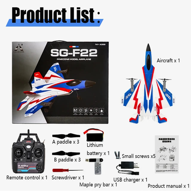 Remote Control Aircraft,  F-22 RC Plane Ready to Fly, RC Plane 4 Channel Remote Control Airplane Fighter, D Plane Glider Airplane EPP Foam, Two Rechargeable Batteries for Adults or Kids - Toyigo