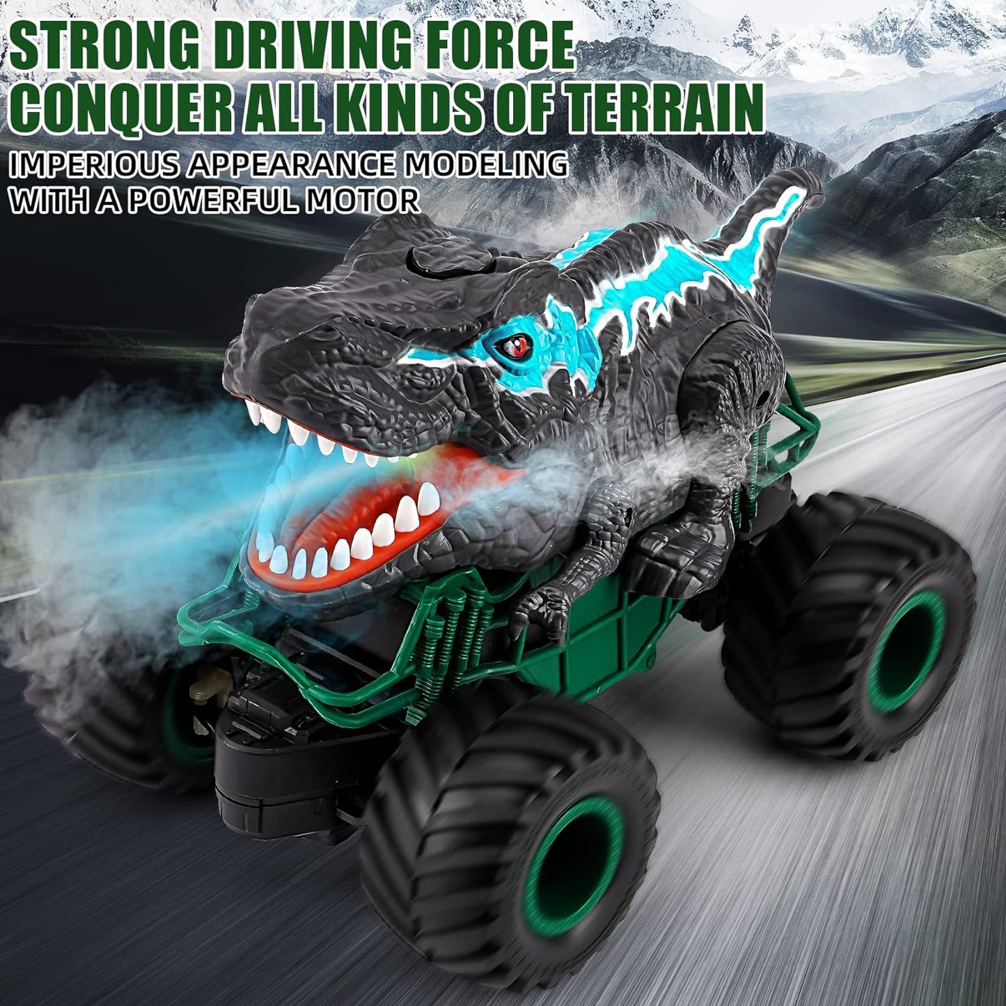 Remote Control Dinosaur Car Toys for Kids Boys, 2.4GHz RC Dinosaur Car Toys with Light, Sound, Spray, Indoor Outdoor All Terrain Rechargeable Electric RC Car, RC Toy Cars Gifts for Boys Kids