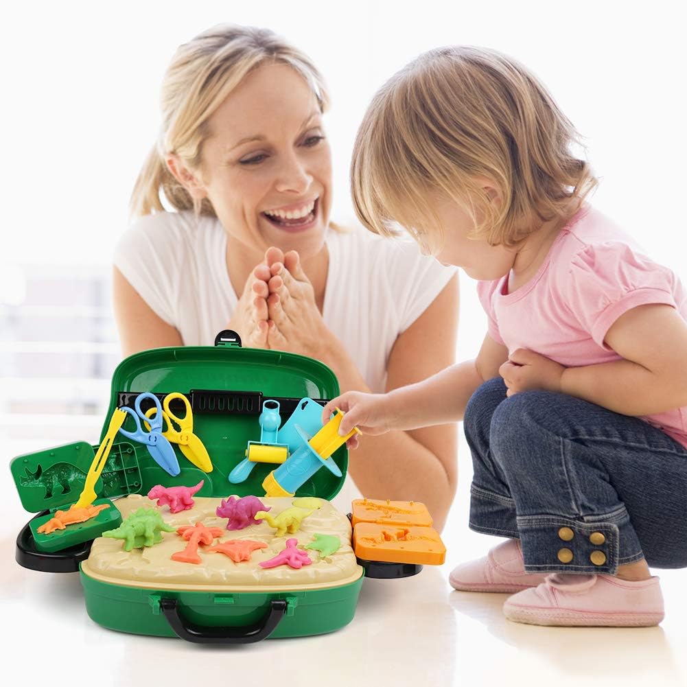 Dinosaur Toys, Clay Pretend Play Set with Molds, Dinosaur Toys Kids in a Portable Suitcase for Boys and Girls