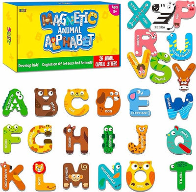 Large Size Magnetic Letters, Cute Animal Alphabet ABC Magnets for Fridge Colorful Uppercase Animals Toys Set Educational Spelling Learning Games for Kids, Toddlers 3 4 5 Years Old Visit the SpriteGru Store