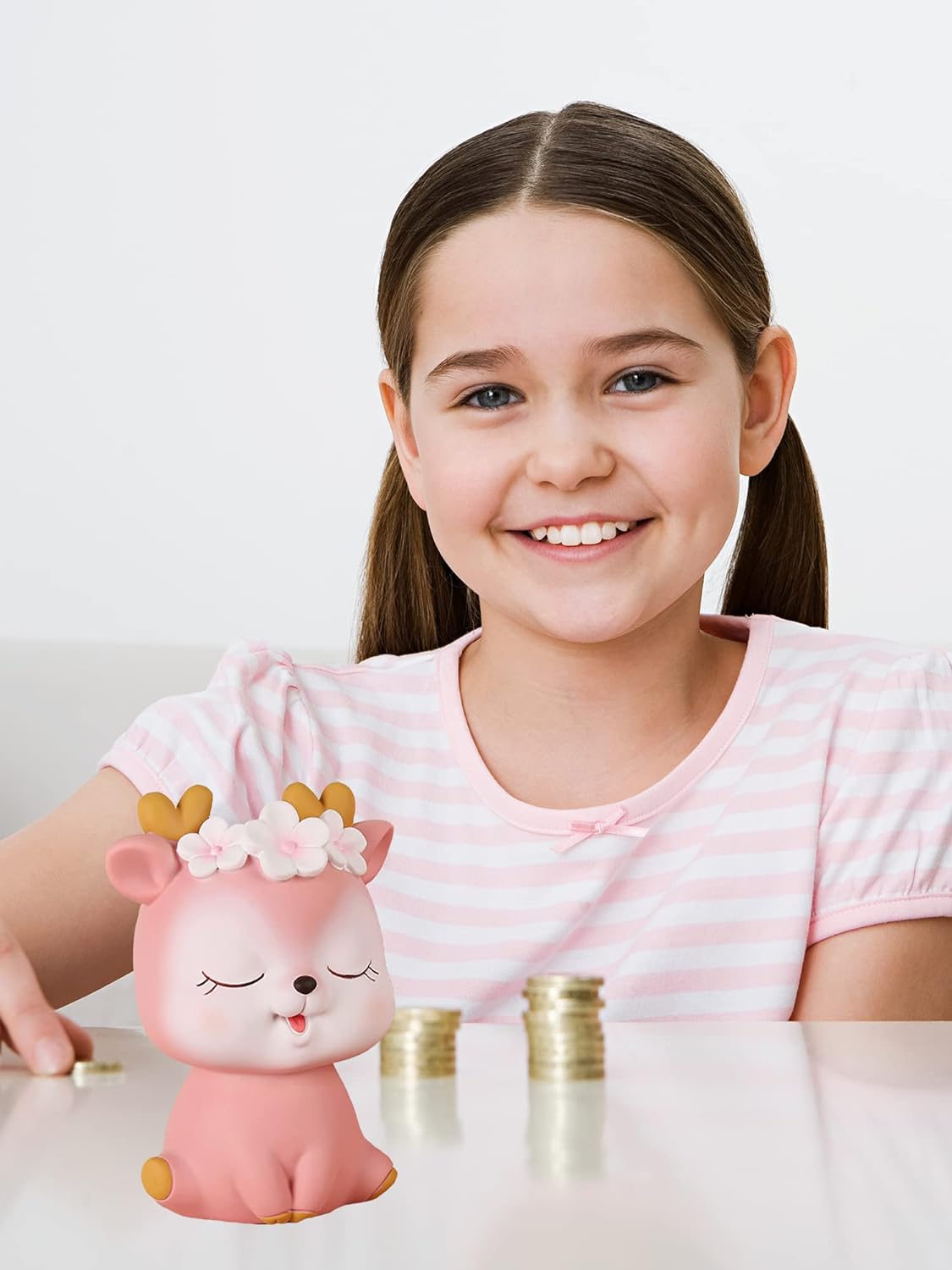 Piggy Bank Girls, Cute Deer Money Bank, Unbreakable Plastic Coin Bank, Pink Piggy Banks Saving Money Box Home Room Decoration Birthday for Kids Adults