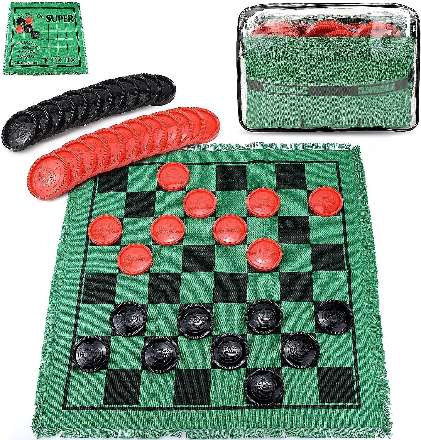 Giant 3-in-1 Outdoor Game Mat: Double-Sided Checkers, Chess, and Tic-Tac-Toe Blanket - Perfect for Family Fun and Backyard Activities