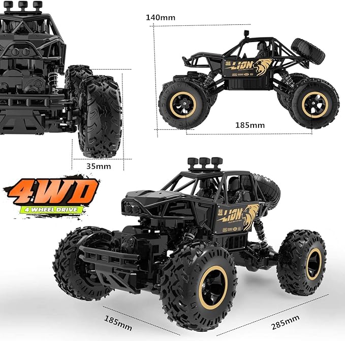 RC Monster Truck, C3 Remote Control Off Road Monster Truck, Metal Shell Car 2.4Ghz 4WD Dual Motors, All Terrain Hobby Truck with 120 Min  Truck For Kids - Toyigo