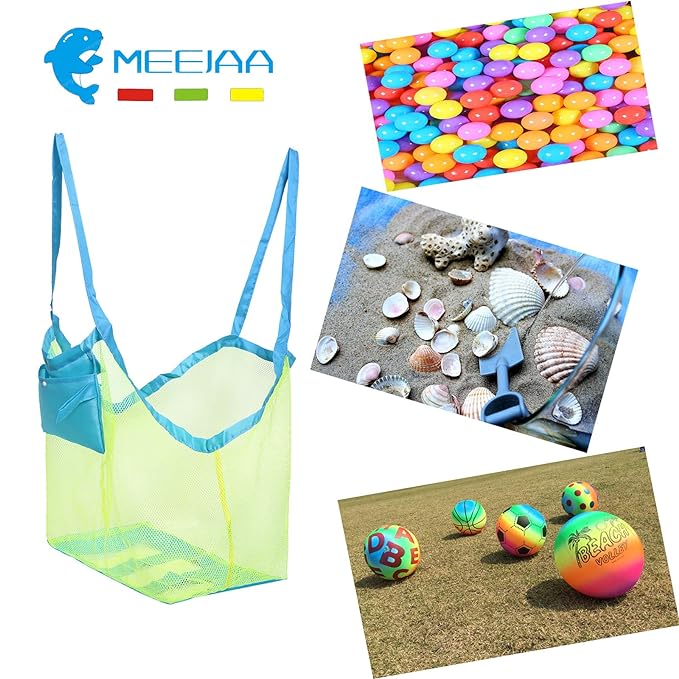 Mesh Beach Bag,  Beach Toy Tote Bag, Children's Toy Storage Bag, Protable Mesh Bag Kids Bath Toys, Storage Bags,  Swimming Large Beach Bag, Shells, Clothes and Towels When Playing on The Beach - Toyigo