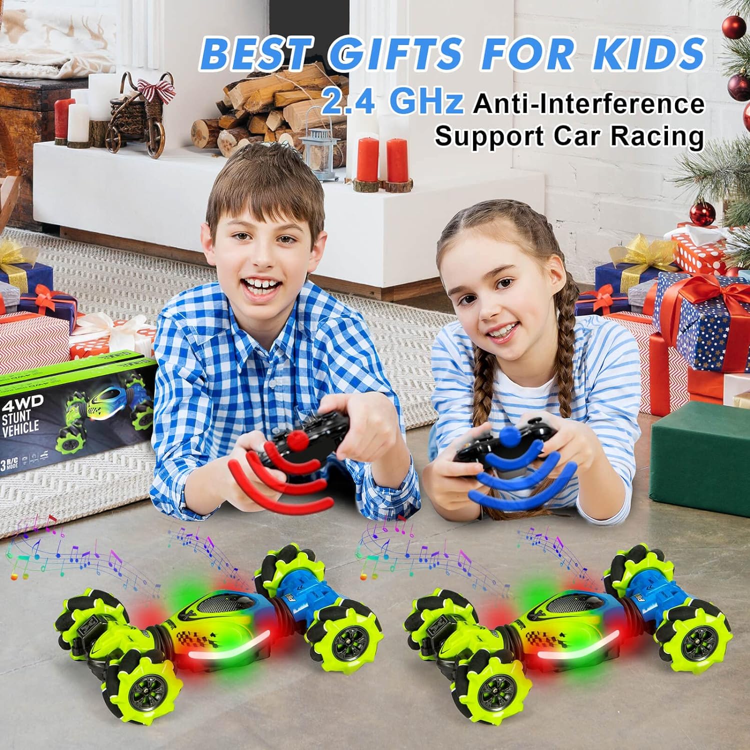 RC Stunt Car Toys, 2.4GHz 4WD Gesture Sensing RC Stunt Car, Drift Hand Controlled Remote Control Twist Cars, Offroad 360ø Rotation with Lights Music Birthday Gifts Kids Adults - Toyigo