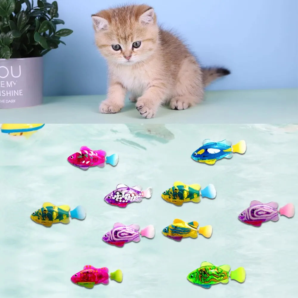 Electric Fish Toy, Summer Bath Toy Pet Cat Toys, Swimming Robot Fish, LED Robot Fish Toy, Funny Cat Fish Toy,  Swimming Robot Fish Bathtub Toys, Birthday Gift for Cat, Toddlers, Boys and Girls - Toyigo