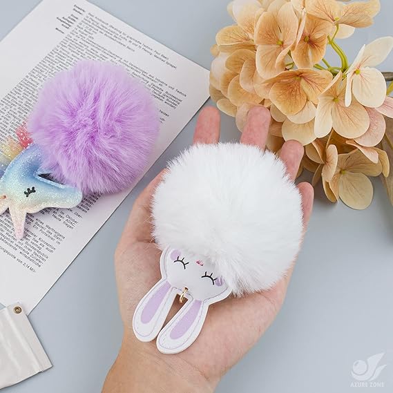 Cute Animal Pom Pom Keychain with Faux Fur Fluffy Balls Key Ring for Women Girls Bag Accessories (Style B)